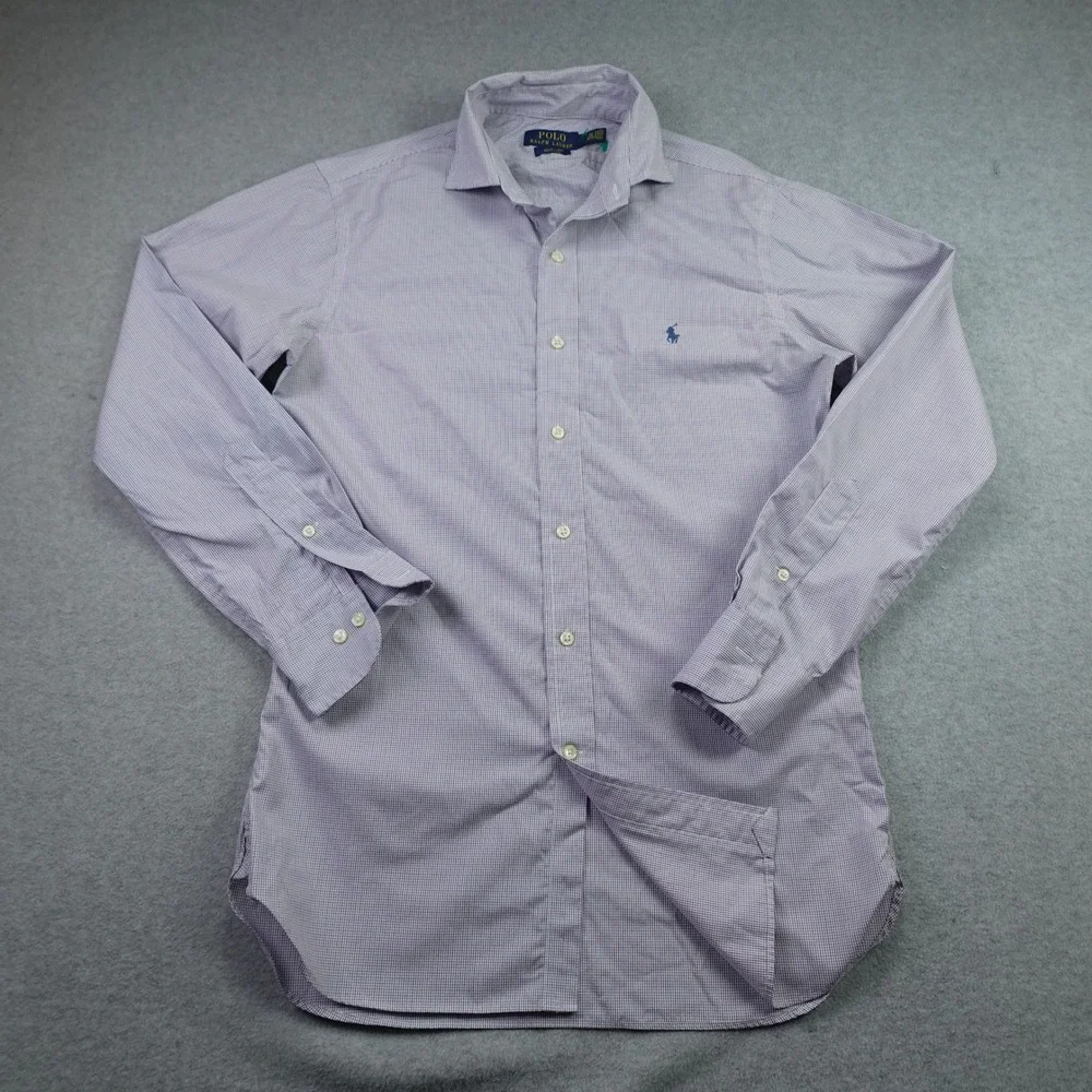 Polo Ralph Lauren Shirt Mens 15 32/33 Purple Slim Fit Dress Easy Care Gingham